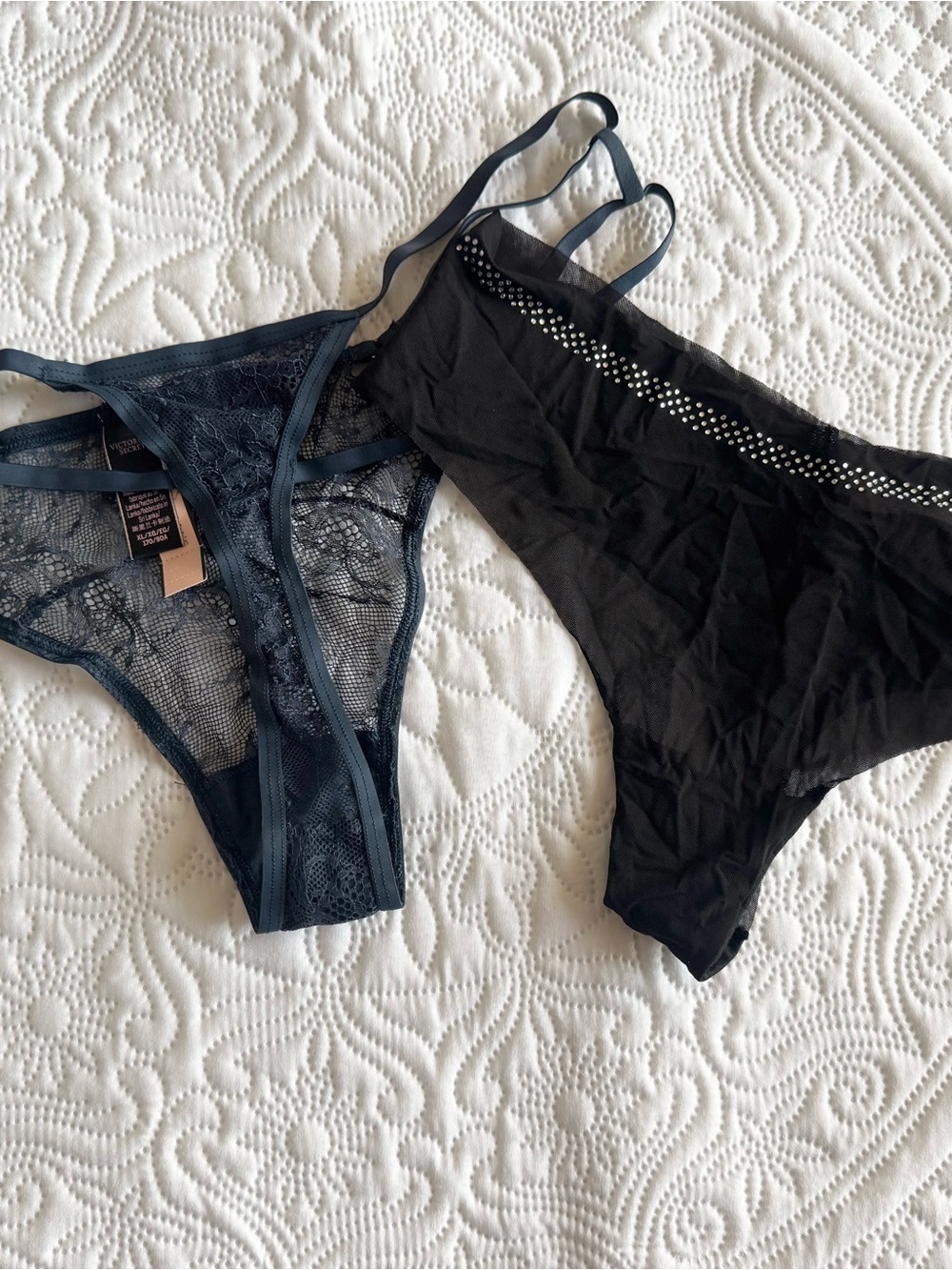 Victoria's Secret Black & Navy Lace Bikini Panty Set